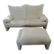 Cassina sofa model maralunga in white leather - 2-seater - with pouf