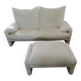 Canapé cassina modèle maralunga en cuir blanc - 2 places - avec pouf