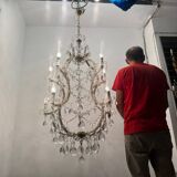 Large Crystal Murano Glass Chandeliers Set of 2