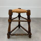 Tripod stool straw and turned wood