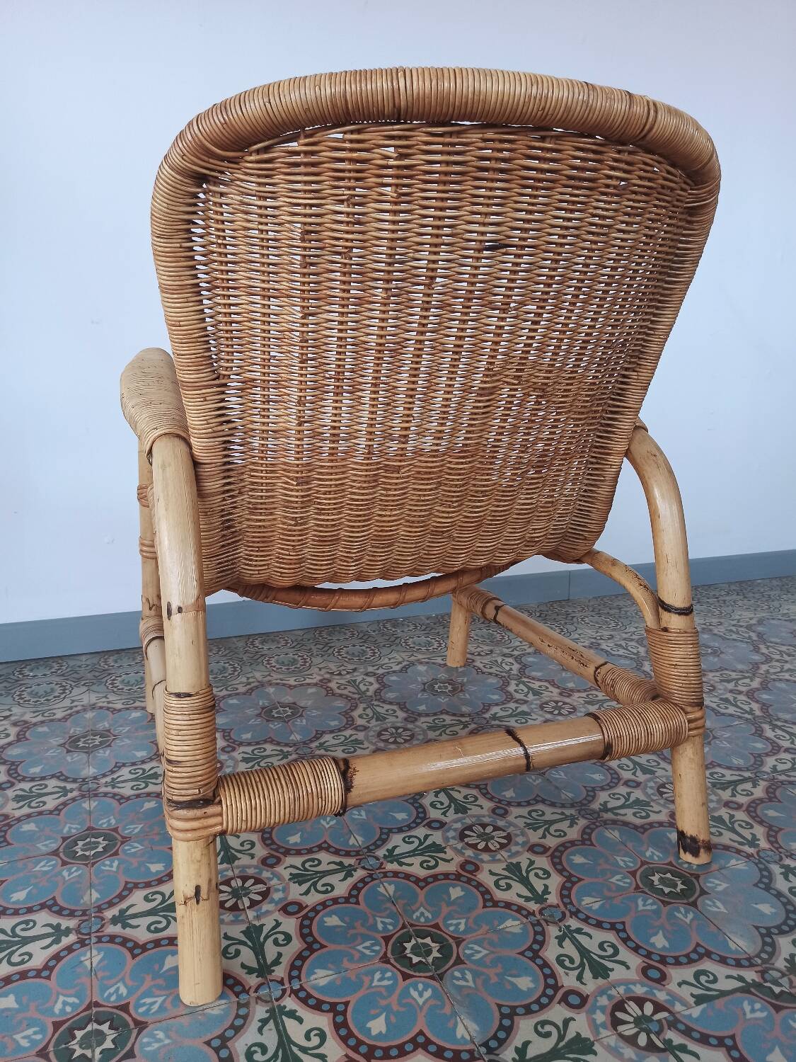 Fauteuil en rotin et bambou, 70's