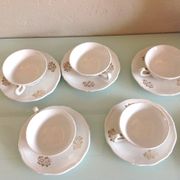 White porcelain coffee service with golden flowers / vintage 50s-60s
