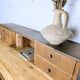 Patinated wooden drawer desk cabinet