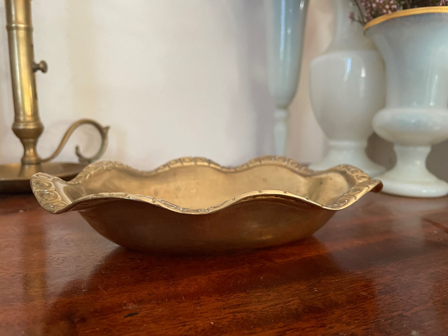 Vintage brass basket tray