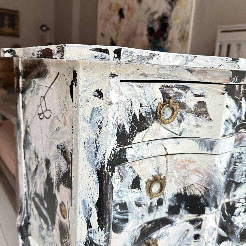 Baroque Abstract Painted Commode in Black and White by Felix Bachmann, 2024