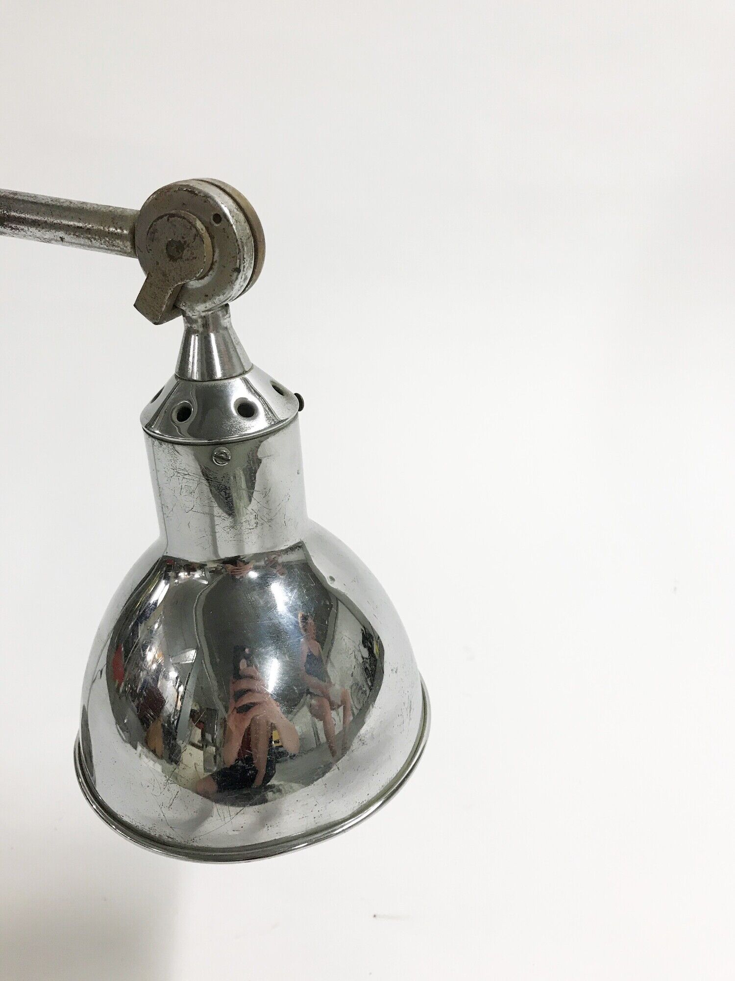 Vintage industrial chrome work light by AGI, 1930s