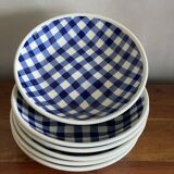 6 soup plates with checkerboard pattern