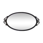 Art deco beveled oval mirror in wrought iron to hang