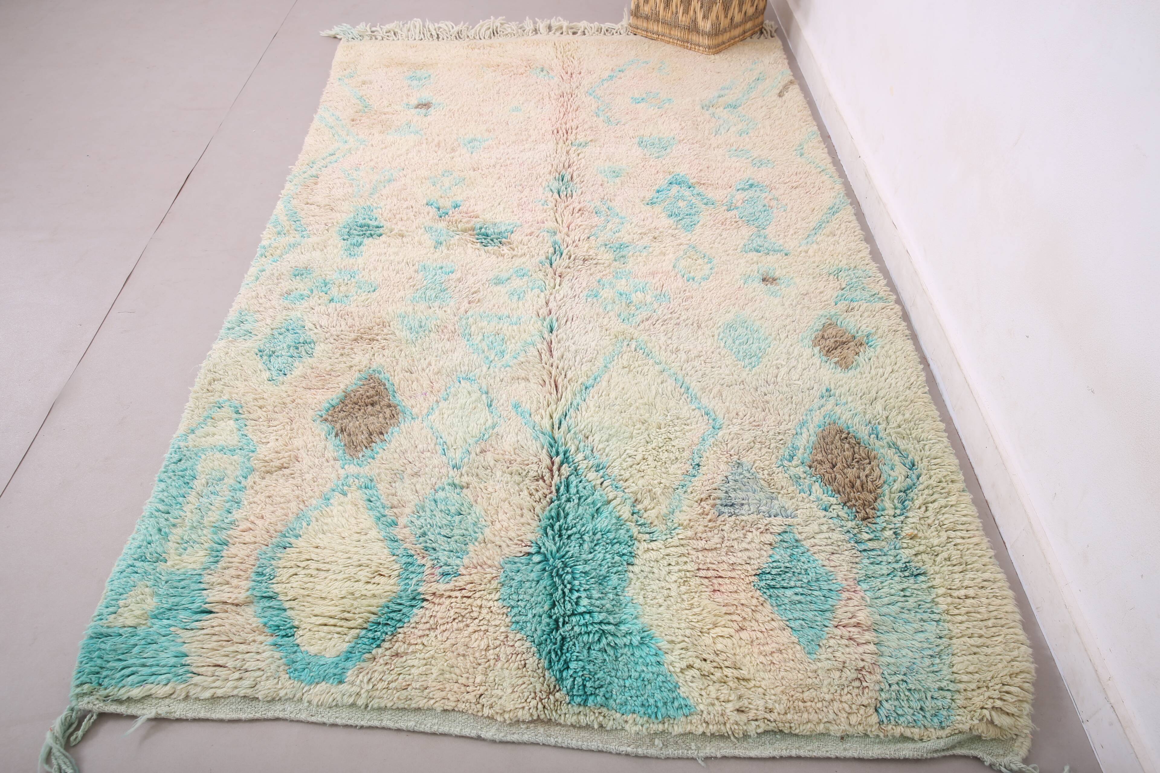 Turquoise Vintage Boujaad Rug 158 cm x 262 cm - Moroccan Wool rug Handmade
