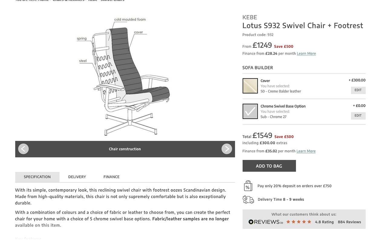 Leather armchair with footstool. Lotus model. Manufacturer: Kebe. Denmark
