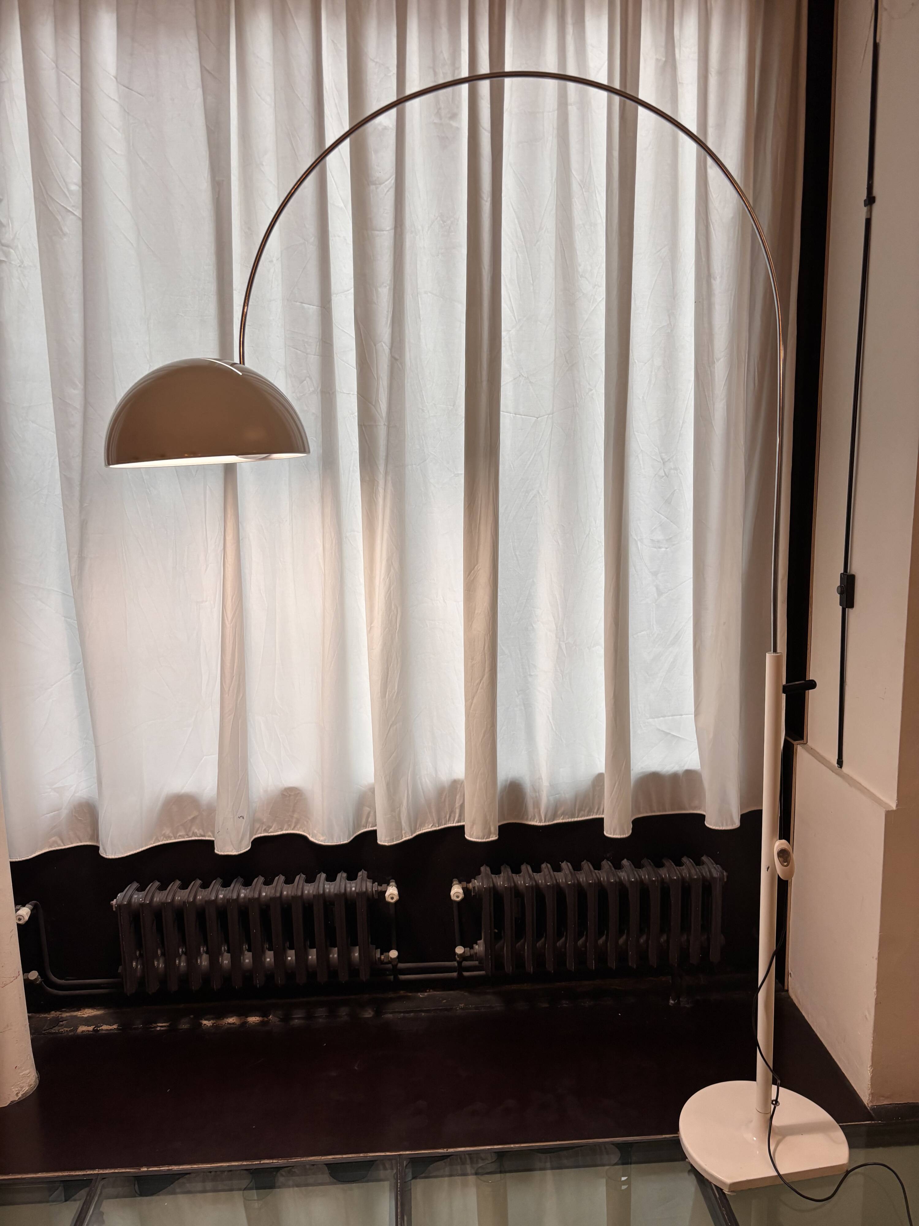Arco Cut Floor Lamp Joe Colombo for Oluce White Chrome Vintage Design