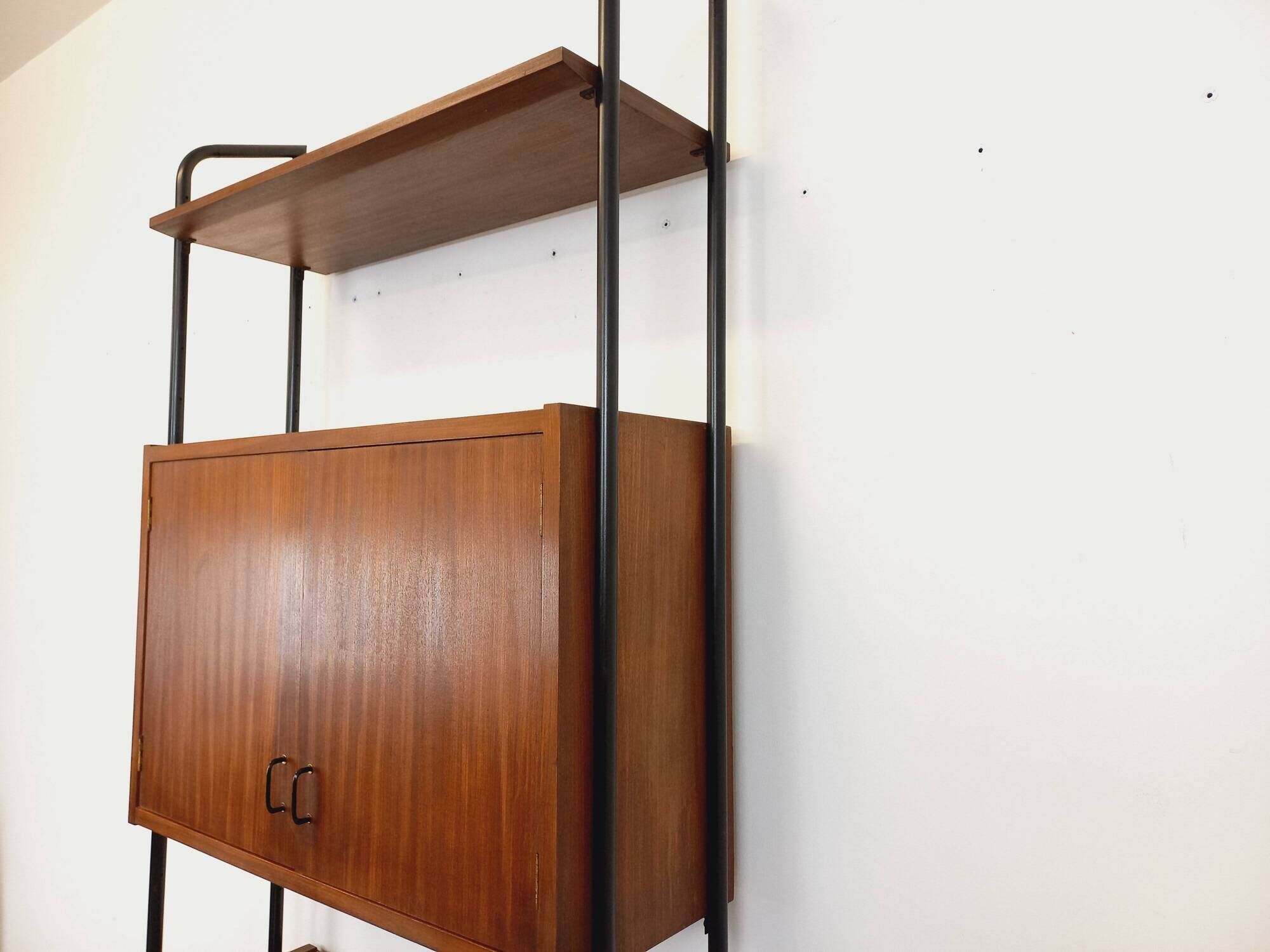 Vintage Italian modular bookcase in teak, metal and melamine
