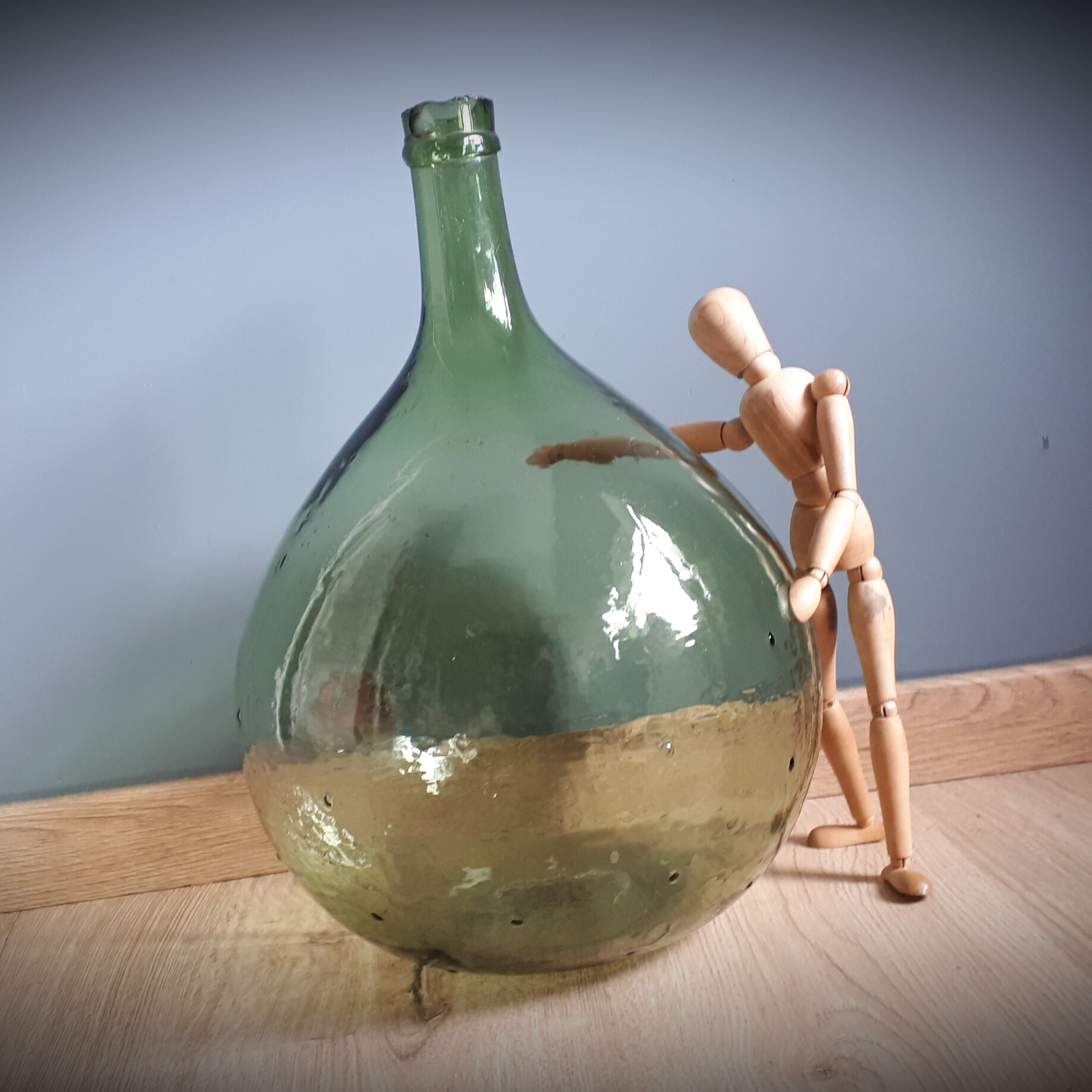 Demi-john 10L round light green sling neck