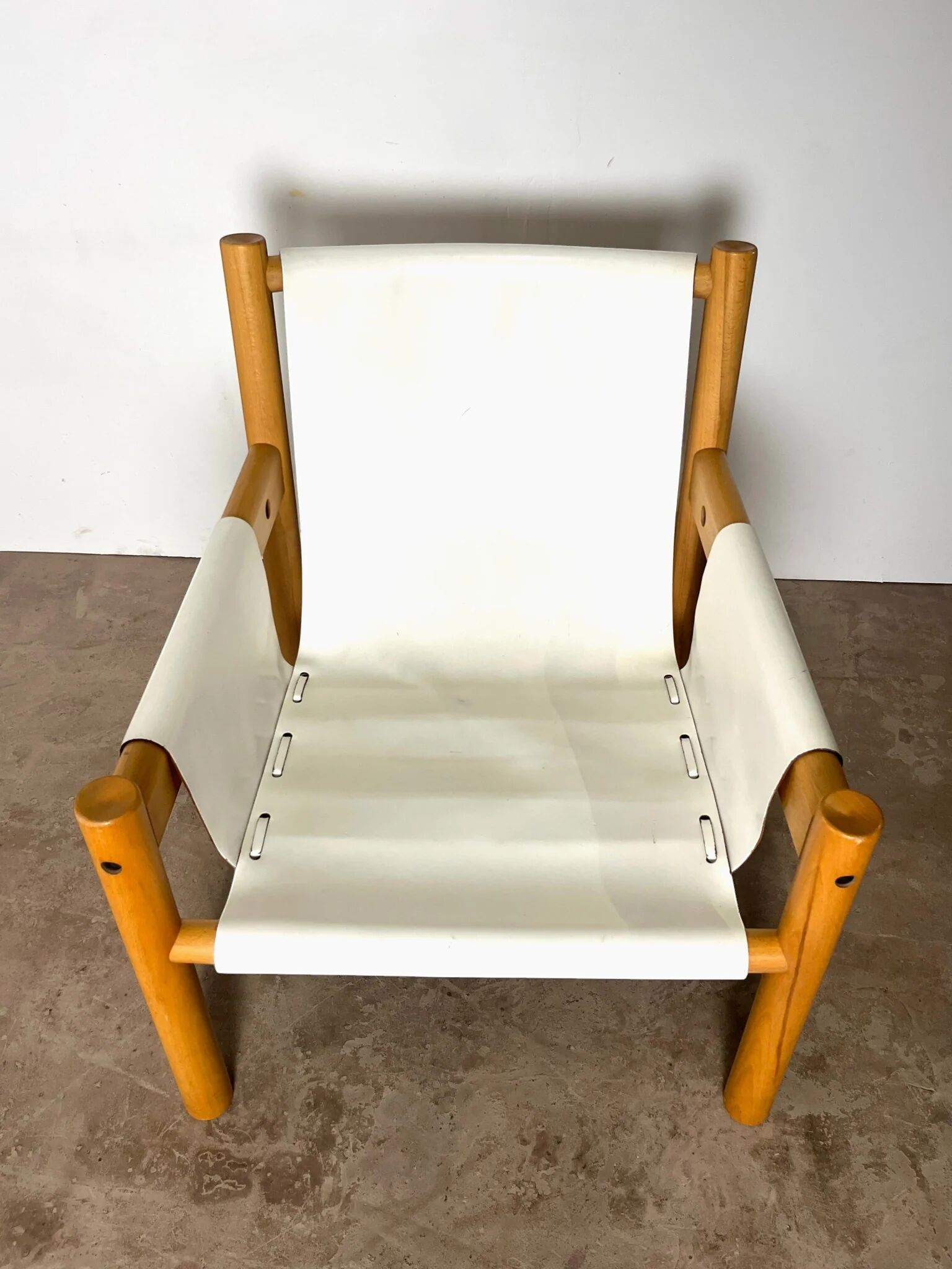 Safari armchair in white leather by Ibisco, Italian design, 1970s.