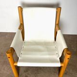 Safari armchair in white leather by Ibisco, Italian design, 1970s.