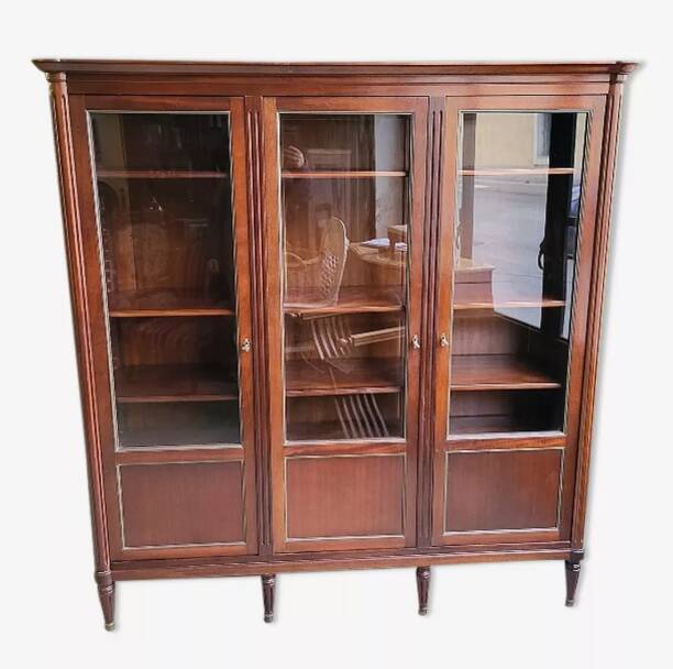 Display cabinet library 3 doors Louis XVI style in wood