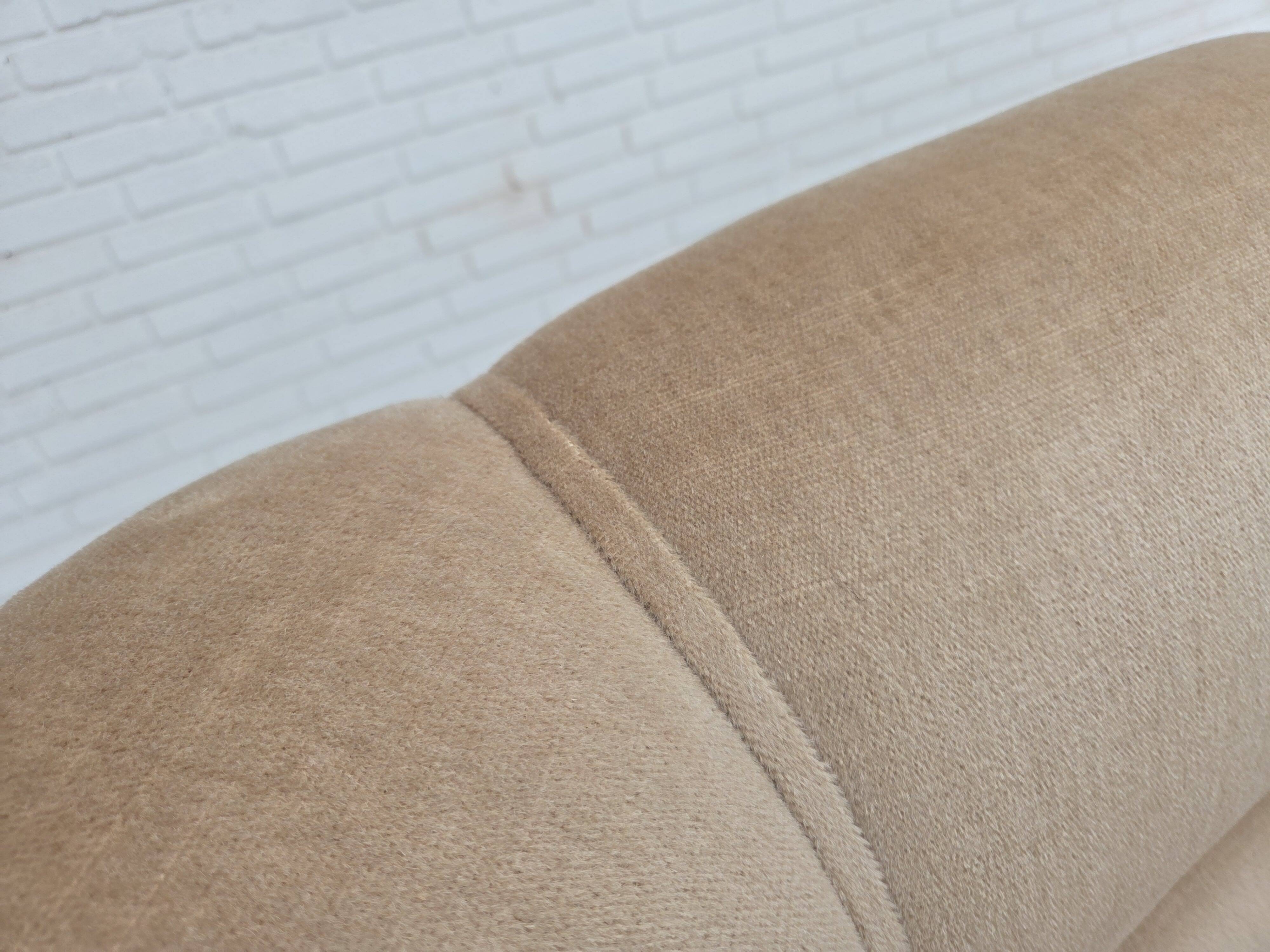 1950s, Danish 2-seater sofa, furniture velour, teak wood legs.