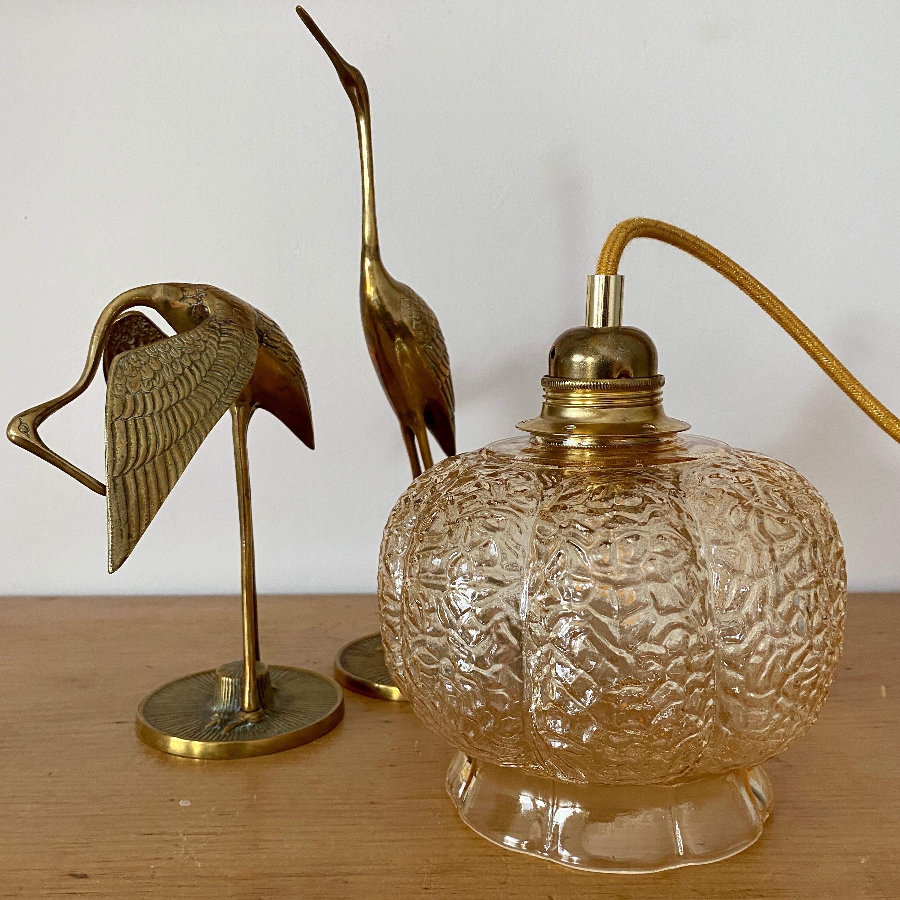 Vintage amber glass globe lamp