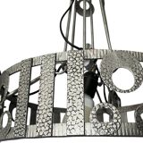 Art Deco, 4-light chandelier, wrought iron, pressed glass, Dugué Negra, circa 1930.