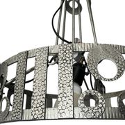 Art Deco, 4-light chandelier, wrought iron, pressed glass, Dugué Negra, circa 1930.