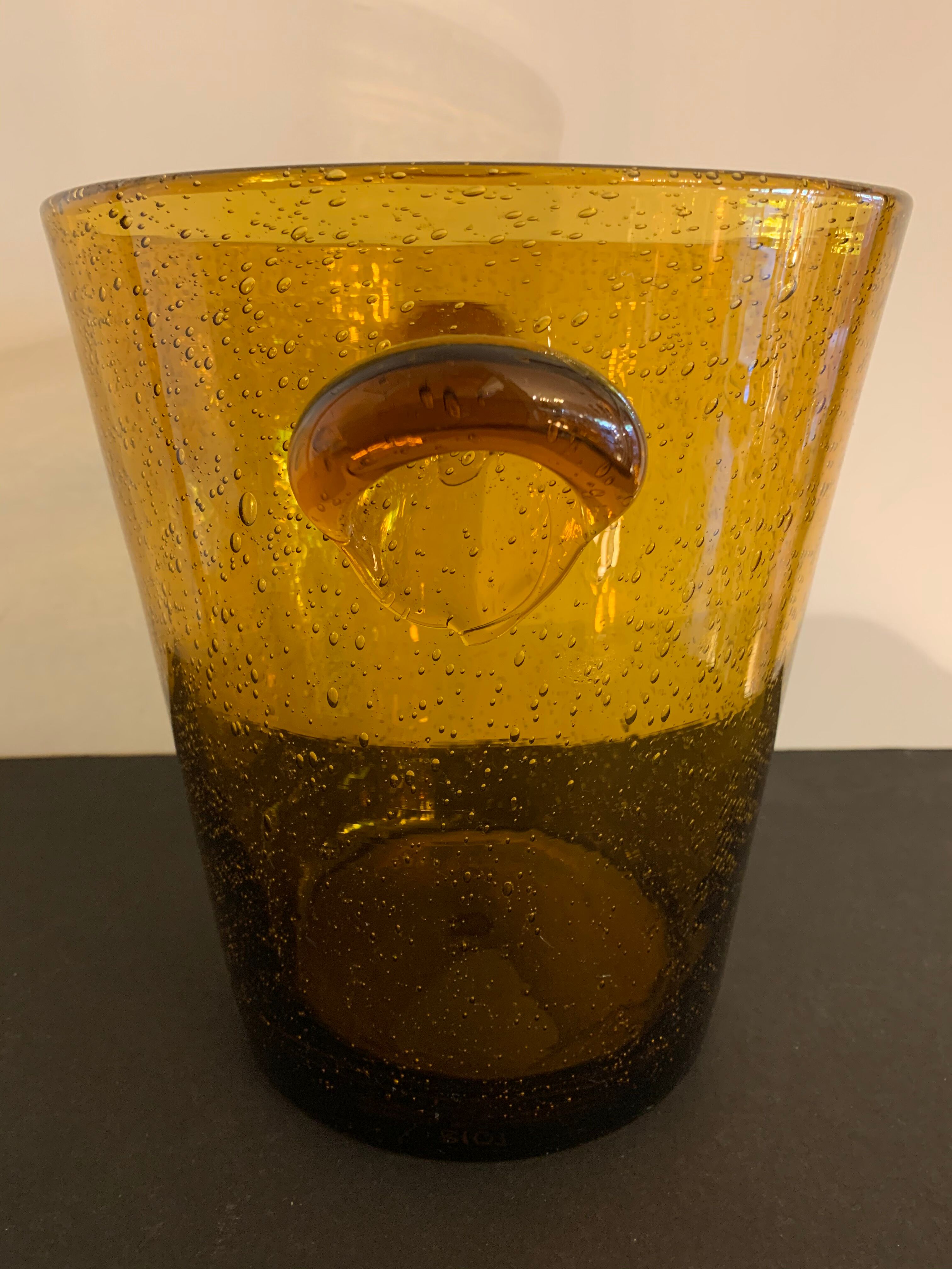Biot amber yellow bubbled glass champagne bucket