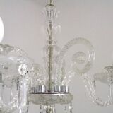 French Antique Glass and Crystal Barley Twist 3 Armed 4-Light Chandelier 5135