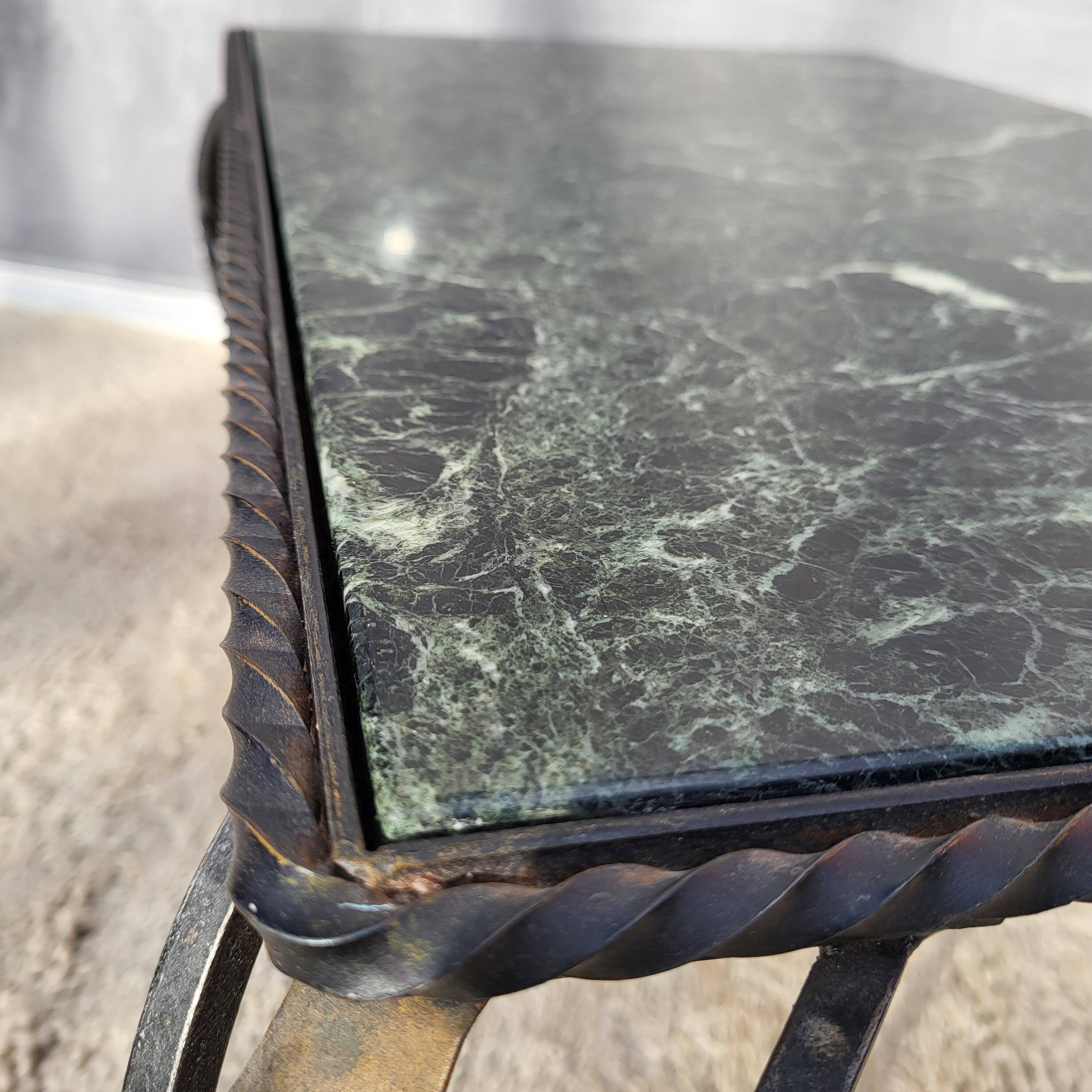 Arletty coffee table in wrought iron and sea green marble.