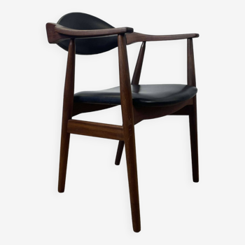 Fauteuil scandinave en teck et skaï noir, années 60