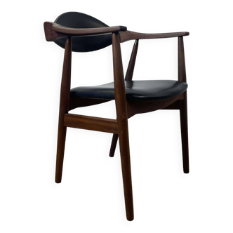 Fauteuil scandinave en teck et skaï noir, années 60