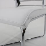 1940s Rare Restored Bauhaus Chrome Plated Adjustable Armchair in White Leather, Czechoslovakia