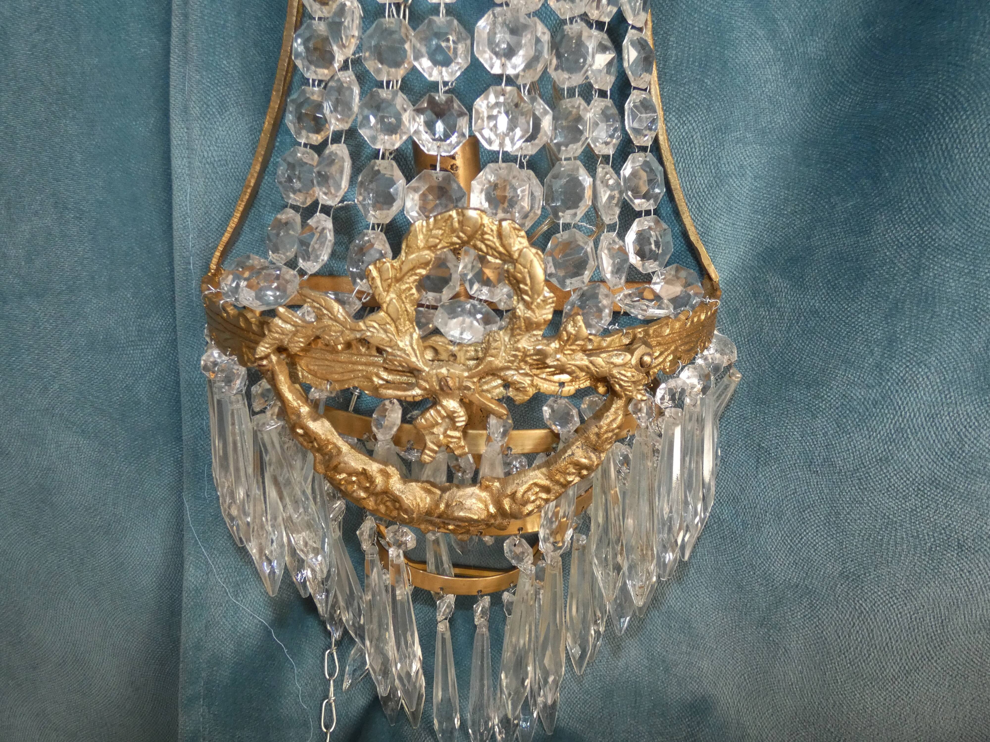 Pair Sconces Hot Air Balloon Bronze Crystal Style Louis XVI 55 cms