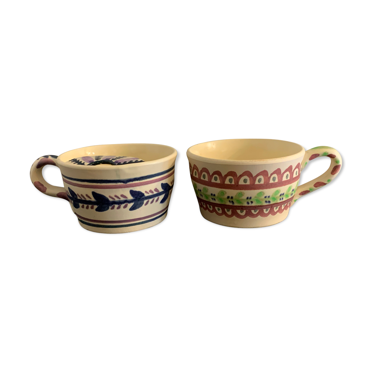 Pair of ceramic cups including a mustache cup for gentleman