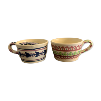 Pair of ceramic cups including a mustache cup for gentleman