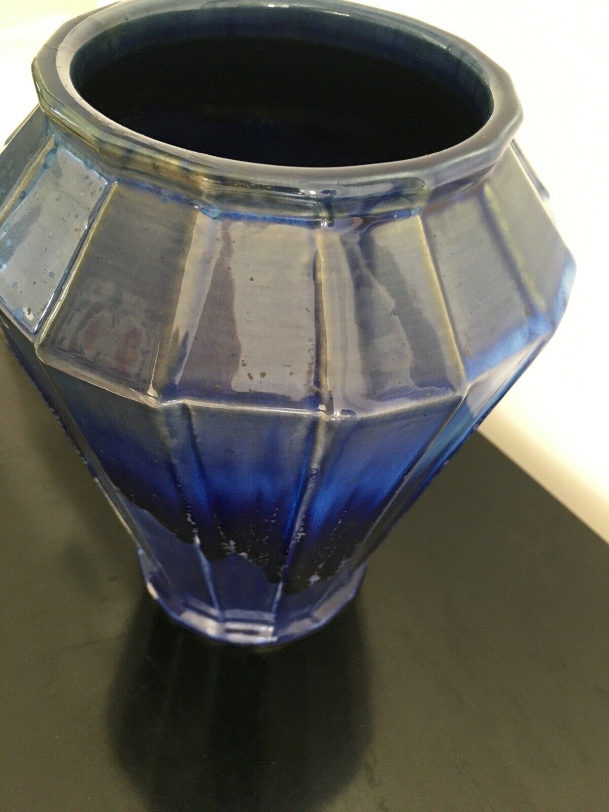 Old blue enamelled ceramic vase