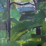 Vintage Modernists Landscape Oil on Canvas signed by F.H. 1950s