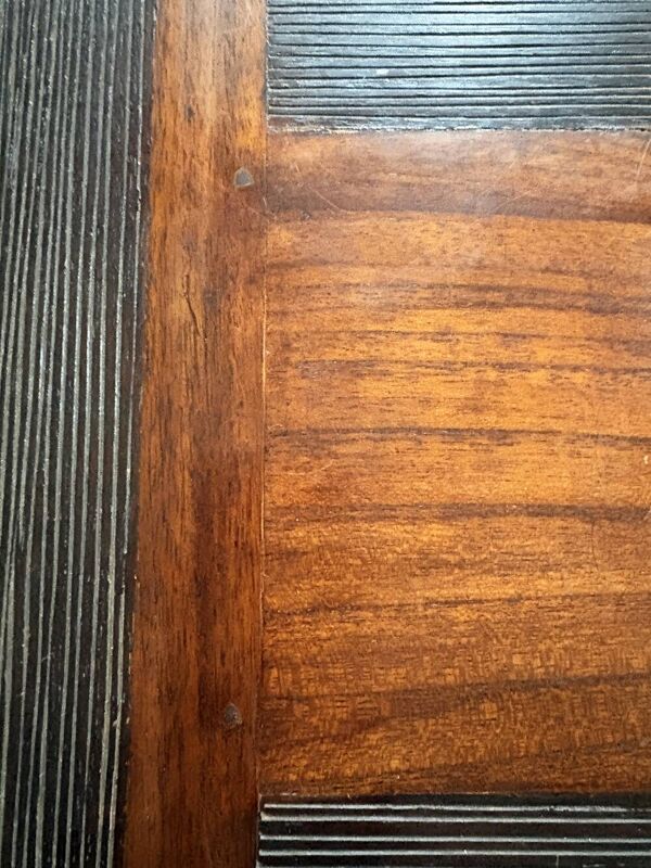 Table basse en bois massif et rotin de style colonial, années 70