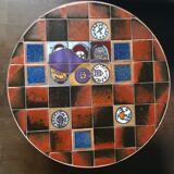 Coffee table, ceramic tray, metal feet, circa 1960