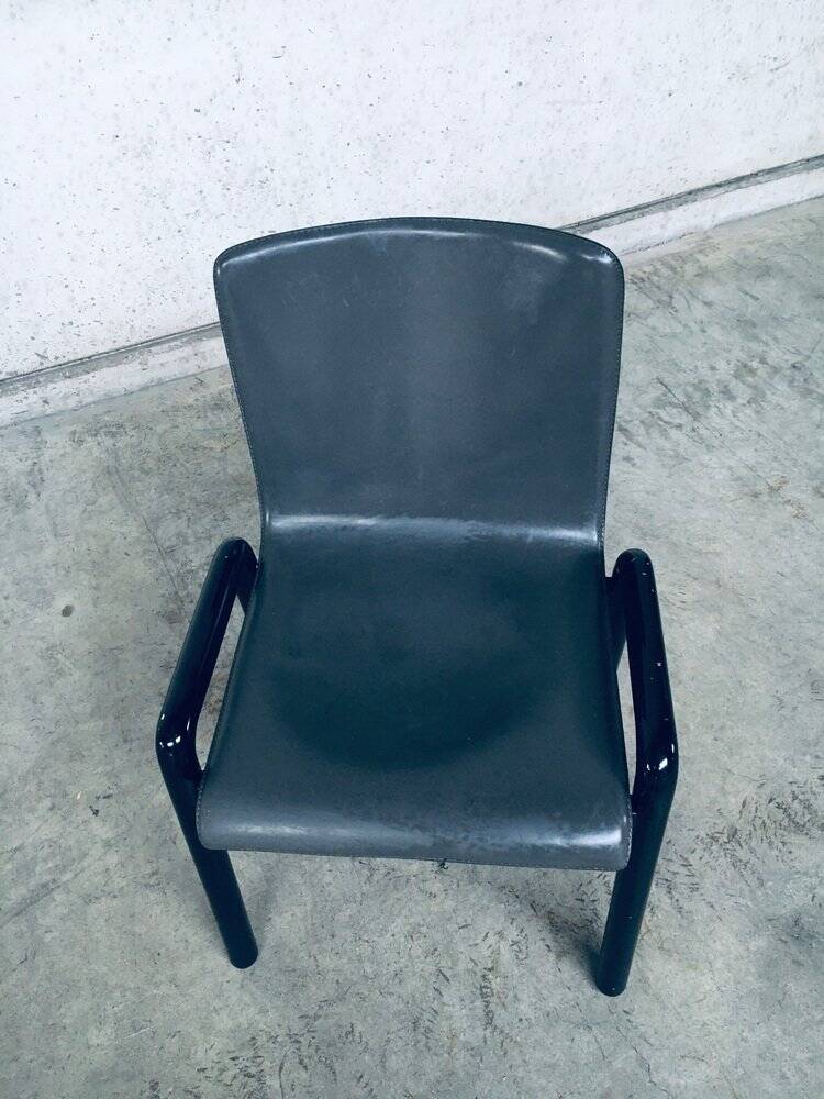 Postmodern Leather Dining Chairs, Italy, 1980s, Set of 4