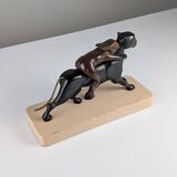 Ariadne and the Panther, Art Deco Sculpture in Wood and Brass, 1920s