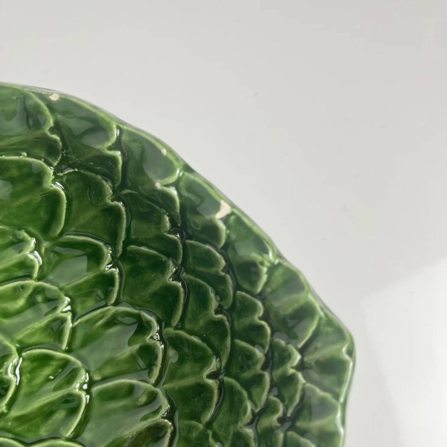 Set of 3 green leaf artichoke barbotine bowls vintage 70s