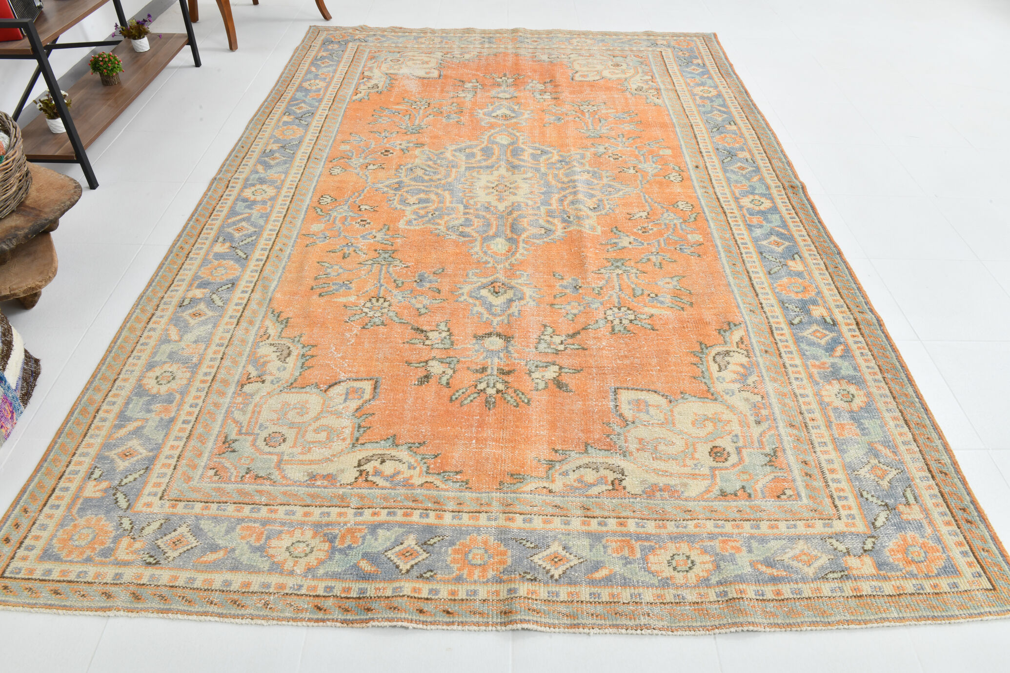 Coral orange 62s vintage rug, 226x331cm