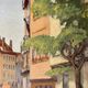 1940s French oil painting on wood. Cityscape