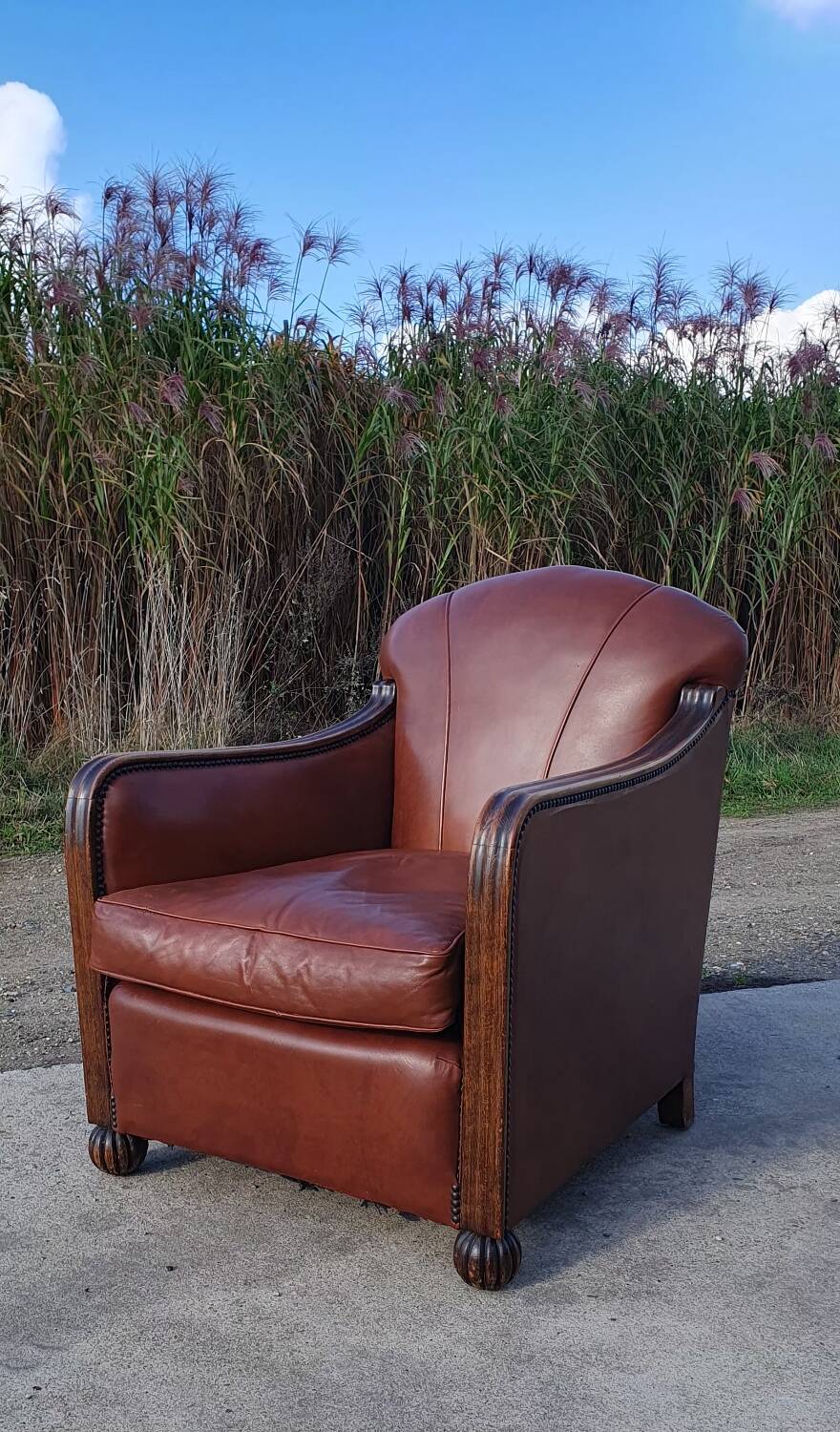 Vintage leatherette brown Art deco style chair 1950s