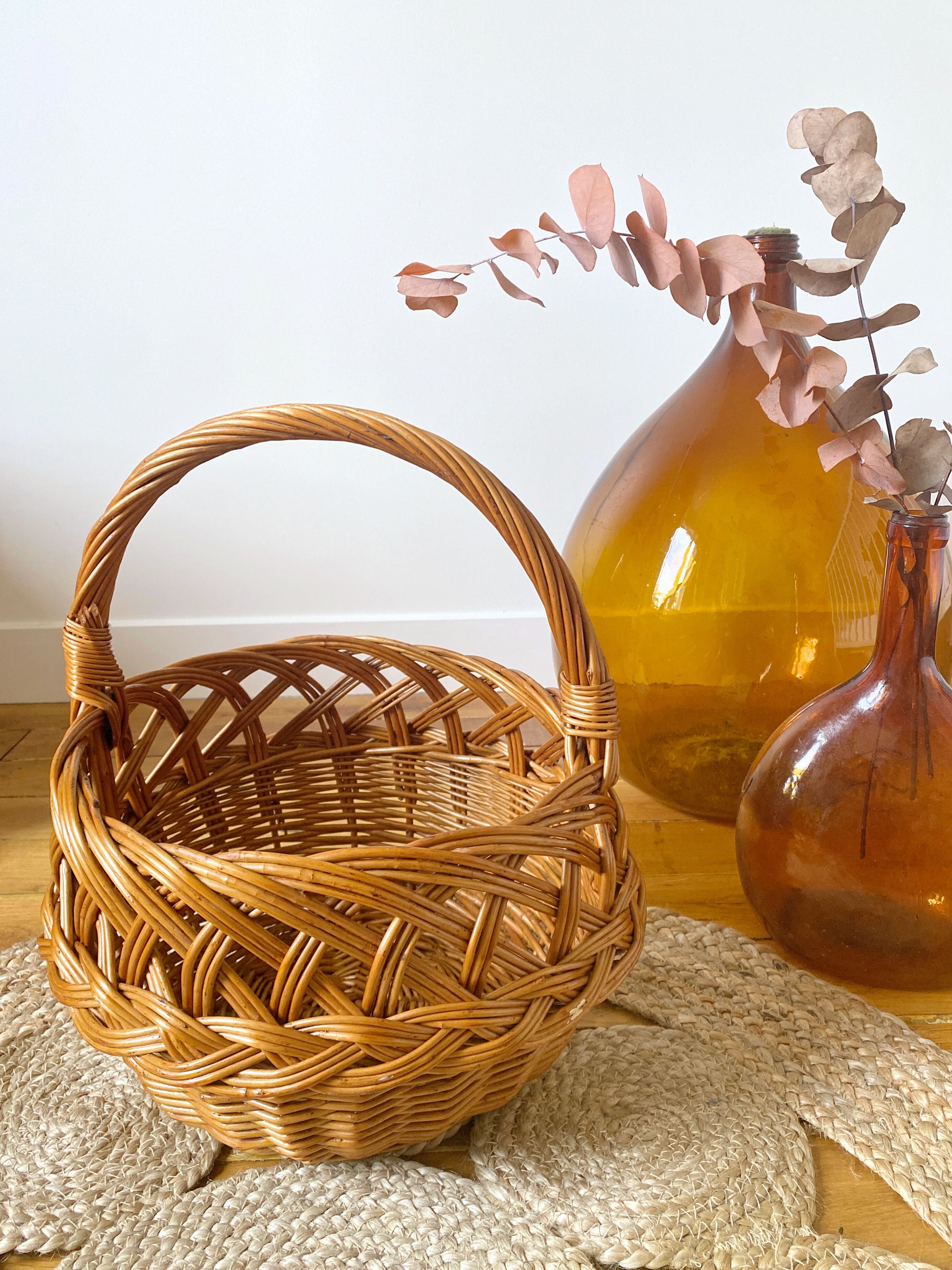 Braided wicker basket