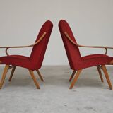 Pair of red armchairs 6953 by Jaroslav Smidek for Ton Bystrice Thonet 1960