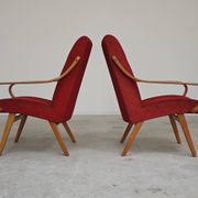 Pair of red armchairs 6953 by Jaroslav Smidek for Ton Bystrice Thonet 1960