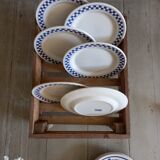6 dessert plates blue checkerboard décor style Lustucru Oxford Brazil