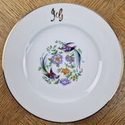 Set of 6 vintage dessert plates Limoges porcelain paradise bird