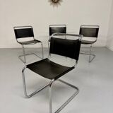Lot of 4 tubular chairs designed by Mart Stam in vintage black leather from the 1980s.