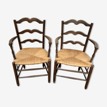 Paire de fauteuils rustique en chêne